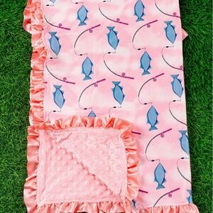 Fishing print baby girl blanket